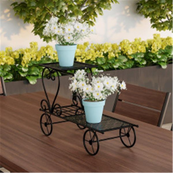 Propation Plant Stand 2-Tiered Indoor or Outdoor Decorative Vintage Look Wrought Iron Garden Cart, Black PR2030643